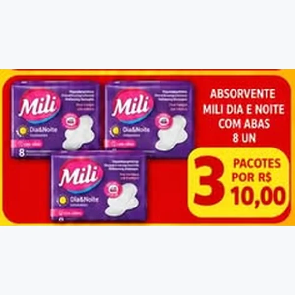 Absorvente Dia e Noite com Abas Mili 3 un × 8 un