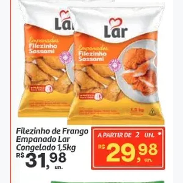 Filezinho de Frango Empanado Congelado Lar 1,5 kg