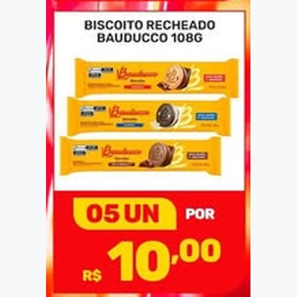 Recorte do encarte de Biscoito Recheado Bauducco 108 g