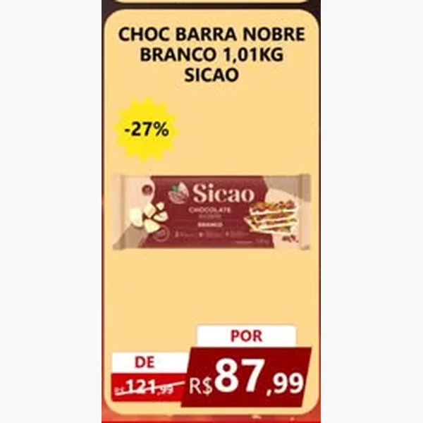 Recorte do encarte de Chocolate Barra Nobre Branco Sicao 1,01 kg
