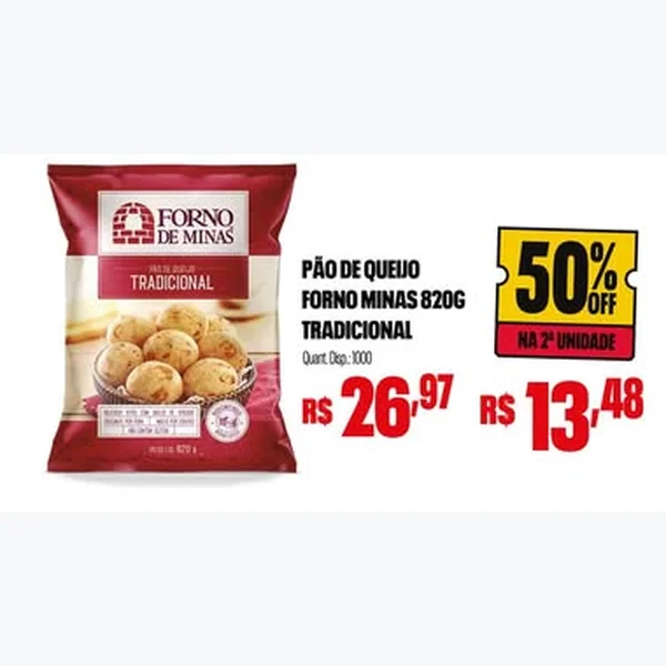 Recorte do encarte de Pão de Queijo Tradicional Forno de Minas 820 g