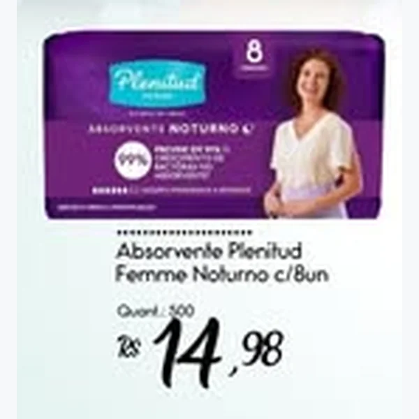 Recorte do encarte de Absorvente Femme Noturno Plenitud 8 un