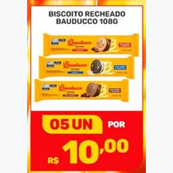 Recorte do encarte de Biscoito Recheado Bauducco 108 g