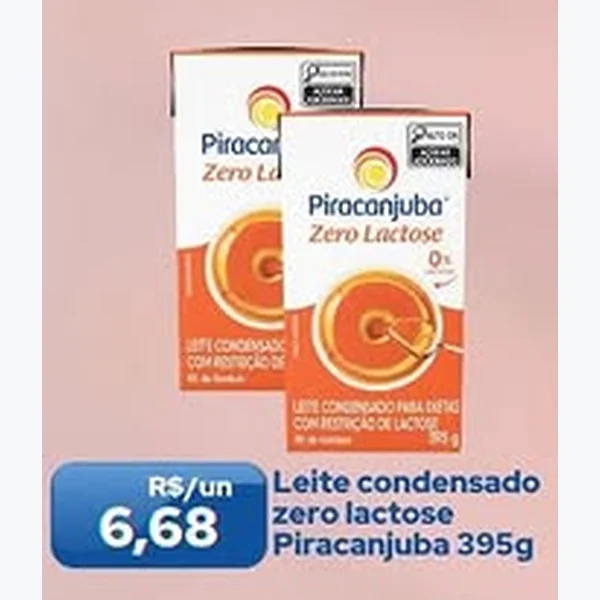 Recorte do encarte de Leite Condensado Zero Lactose Piracanjuba 395 g