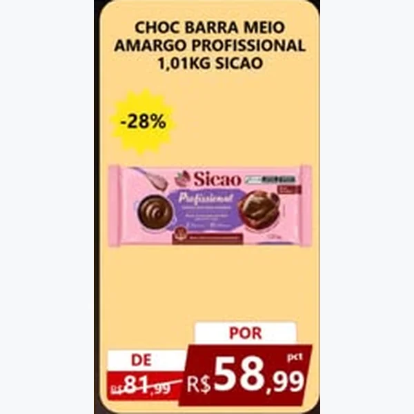 Recorte do encarte de Chocolate Barra Meio Amargo Profissional Sicao 1,01 kg