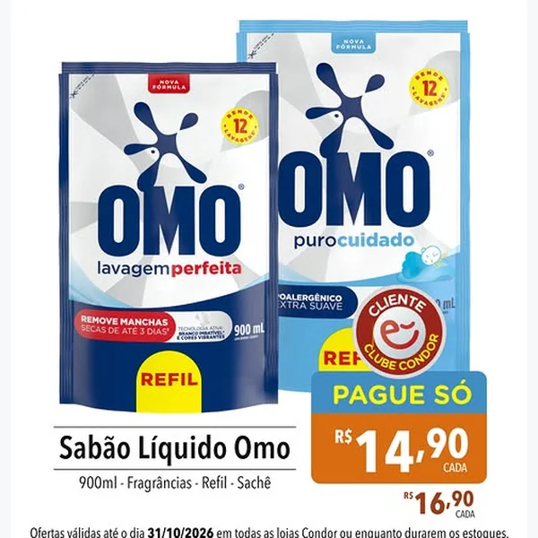 Sabão Líquido Lavagem Perfeita Omo 900 ml
