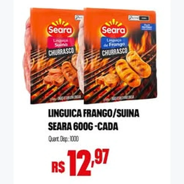 Recorte do encarte de Linguiça de Frango Churrasco Seara 600 g