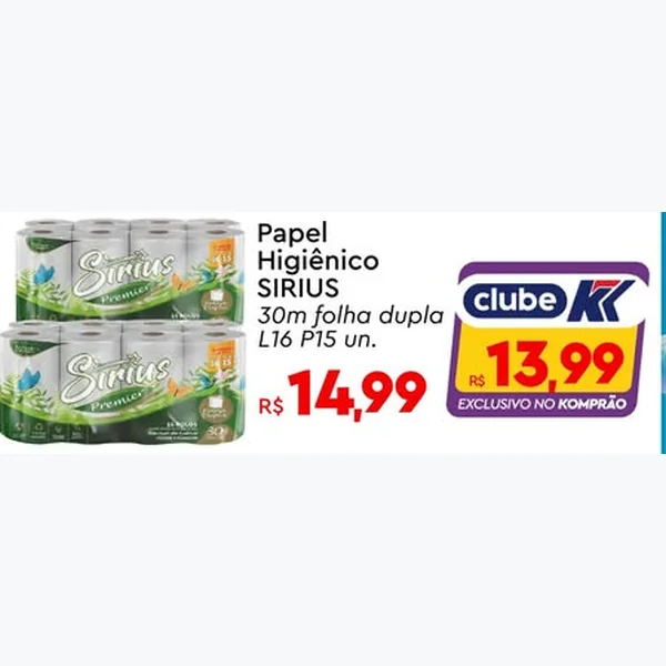 Recorte do encarte de Papel Higiênico Folha Dupla Sirius 16 un × 30 un
