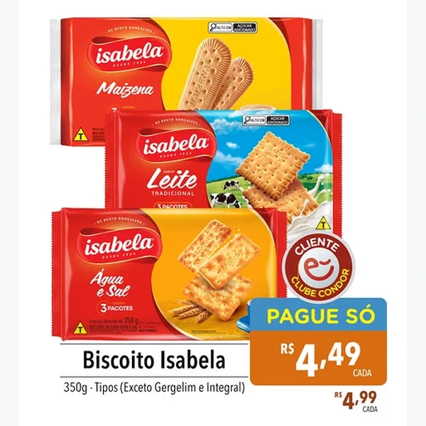 Recorte do encarte de Biscoito Água e Sal Isabela 350 g