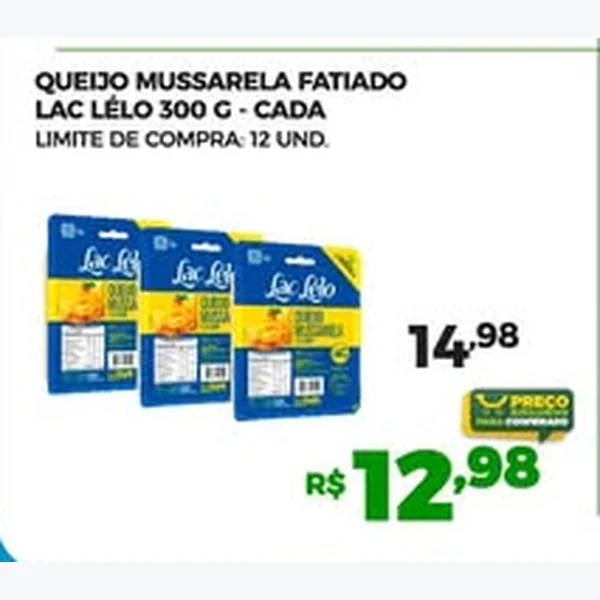 Recorte do encarte de Queijo Mussarela Fatiado Lac Lélo 300 g