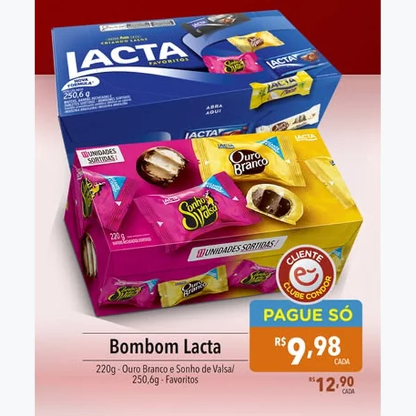 Recorte do encarte de Bombom Favoritos Lacta 250,6 g