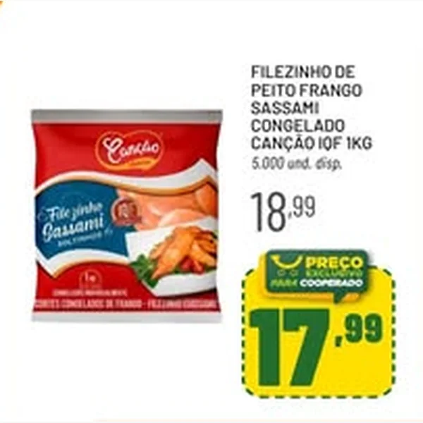 Filézinho de Peito de Frango Sassami Congelado Iqf Canção