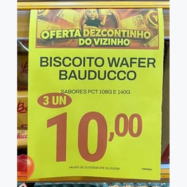 Recorte do encarte de Biscoito Wafer Bauducco 108 g