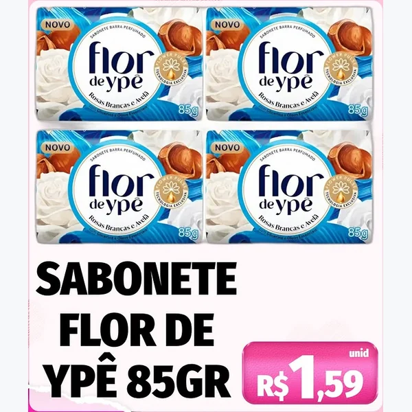Sabonete Barra Perfumado Rosas Brancas e Avelã Flor de Ypê 85 g