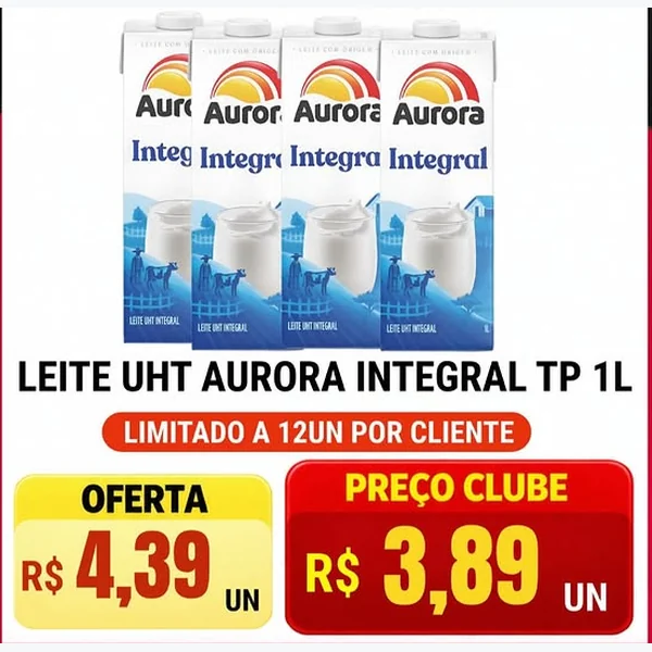 Recorte do encarte de Leite Uht Integral Aurora 1 L