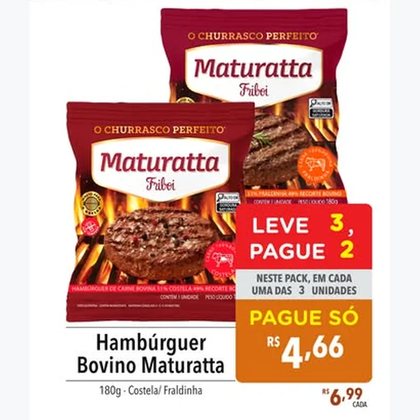 Recorte do encarte de Hambúrguer Bovino Fraldinha Maturatta 180 g