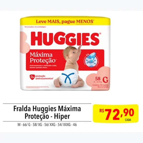 Recorte do encarte de Fralda Máxima Proteção Huggies 58 un