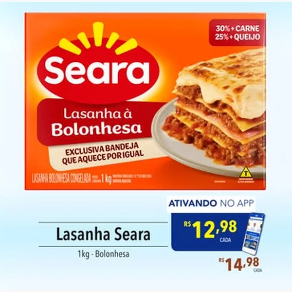 Recorte do encarte de Lasanha À Bolonhesa Seara 1 kg