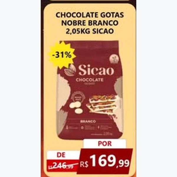 Recorte do encarte de Chocolate Gotas Nobre Branco Sicao 2,05 kg