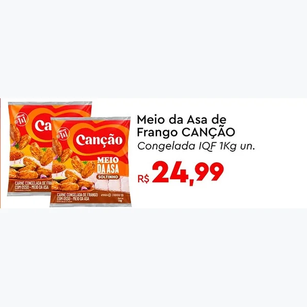 Recorte do encarte de Meio da Asa de Frango Congelada Iqf Canção 1 kg
