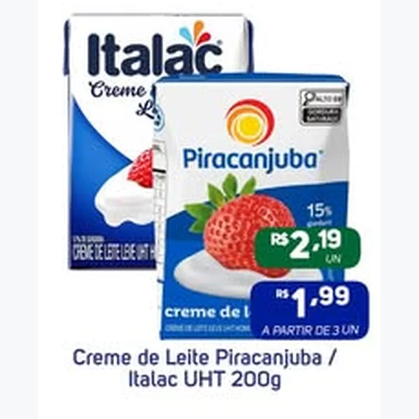Recorte do encarte de Creme de Leite Uht Piracanjuba 200 g