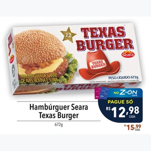 Recorte do encarte de Hambúrguer Texas Burger Seara 672 g