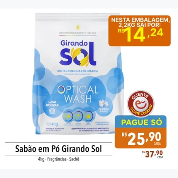 Sabão em Pó Optical Wash Girando Sol 4 kg