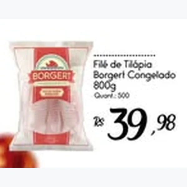 Recorte do encarte de Filé de Tilápia Congelado Borgert 800 g