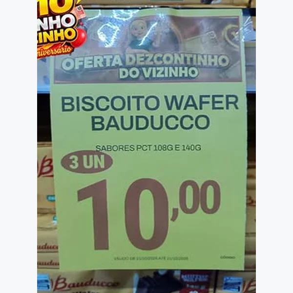 Recorte do encarte de Biscoito Wafer Bauducco 108 g