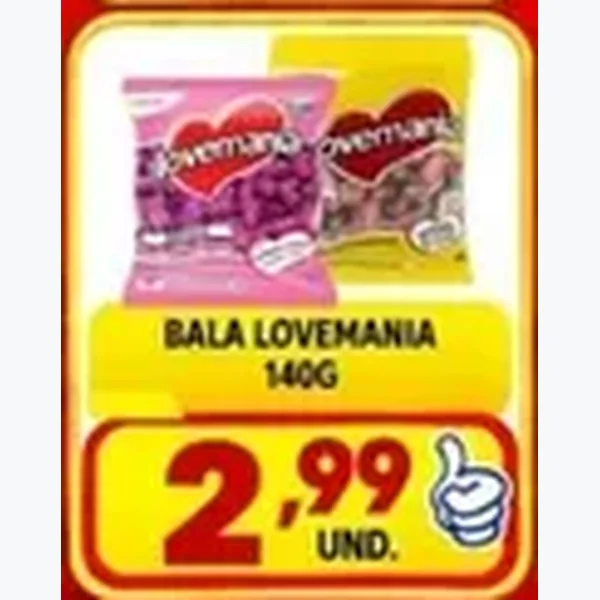 Recorte do encarte de Bala Lovemania 140 g