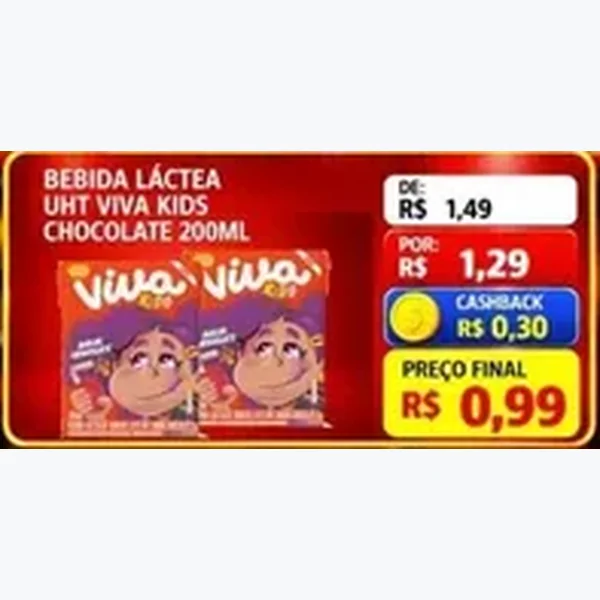 Recorte do encarte de Bebida Láctea Uht Viva Kids Chocolate 200 ml