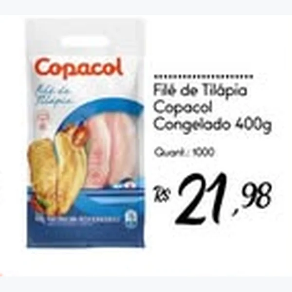 Recorte do encarte de Filé de Tilápia Congelado Copacol 400 g