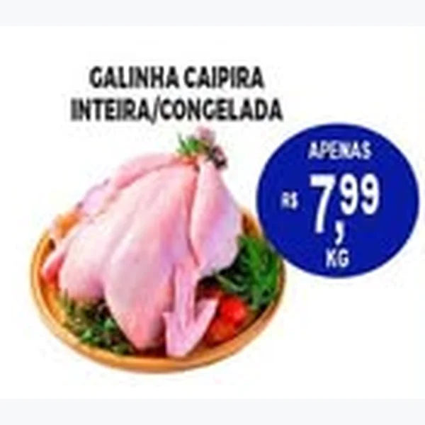 Recorte do encarte de Galinha Caipira Inteira Congelada