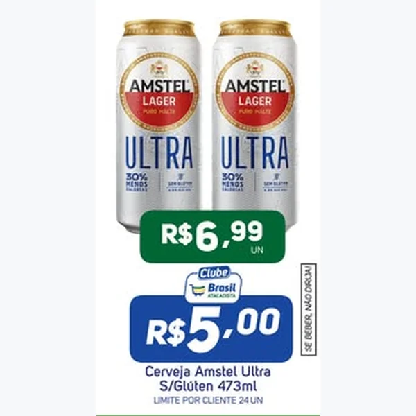 Recorte do encarte de Cerveja Ultra S/glúten Amstel 473 ml