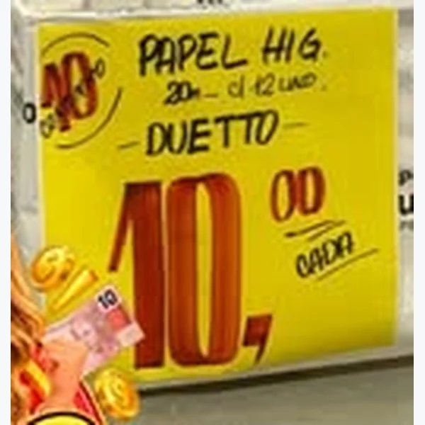 Recorte do encarte de Papel Higiênico Duetto 12 un × 20 un