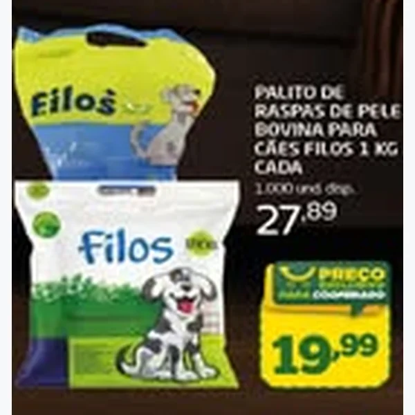 Recorte do encarte de Palito de Raspas de Pele Bovina Filos 1 kg