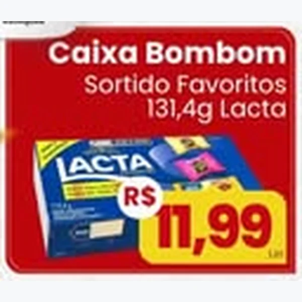Recorte do encarte de Caixa Bombom Sortido Favoritos Lacta 131,4 g