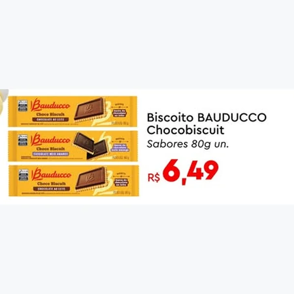 Recorte do encarte de Biscoito Chocobiscuit Bauducco 80 g