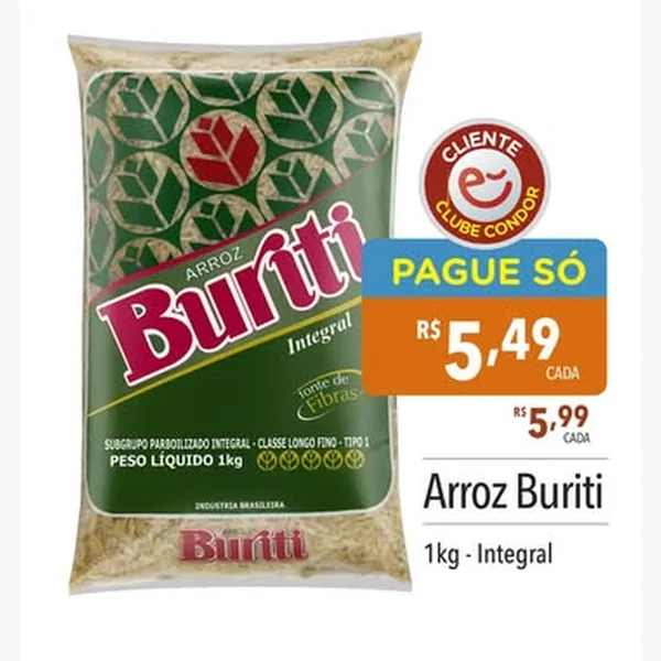 Recorte do encarte de Arroz Integral Buriti 1 kg