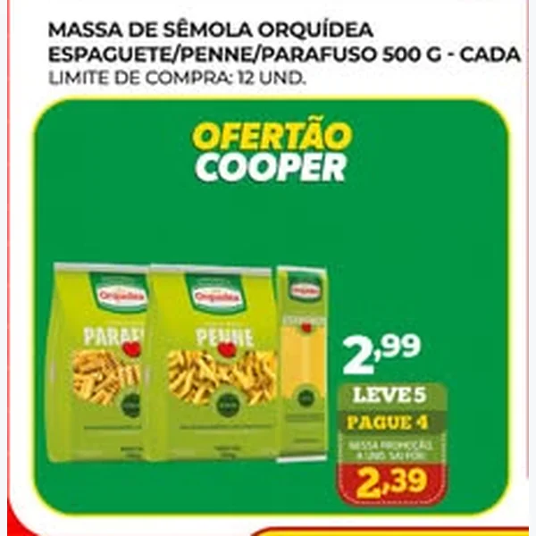 Recorte do encarte de Massa de Sêmola Parafuso Orquídea 500 g