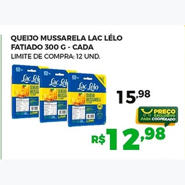 Recorte do encarte de Queijo Mussarela Fatiado Lac Lélo 300 g