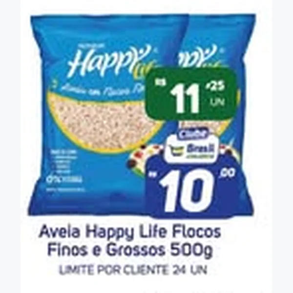 Recorte do encarte de Aveia Flocos Finos e Grossos Happy Life 500 g