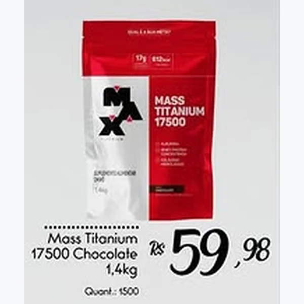 Recorte do encarte de Mass Titanium 17500 Chocolate Max Titanium 1,4 kg