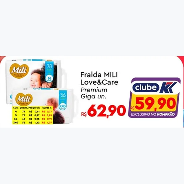 Recorte do encarte de Fralda Love&care Premium Mili