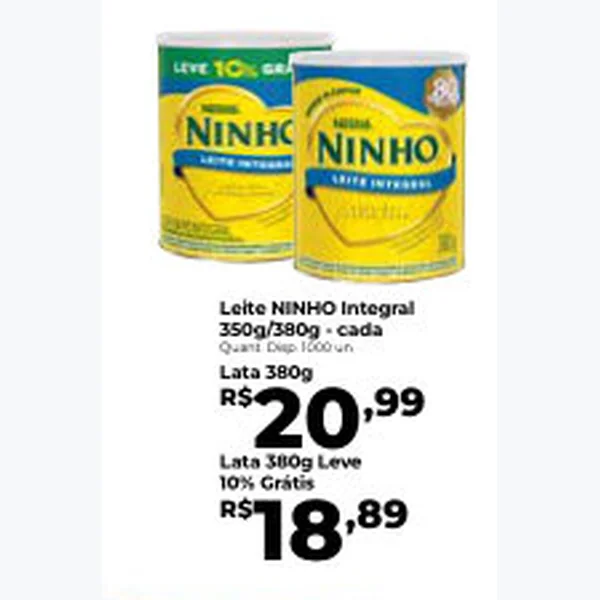 Recorte do encarte de Leite Integral NINHO 380 g