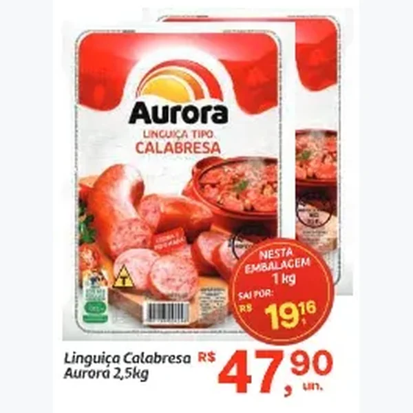 Recorte do encarte de Linguiça Tipo Calabresa Aurora 1 kg