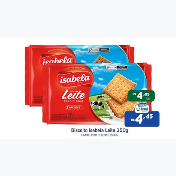 Recorte do encarte de Biscoito Leite Isabela 350 g