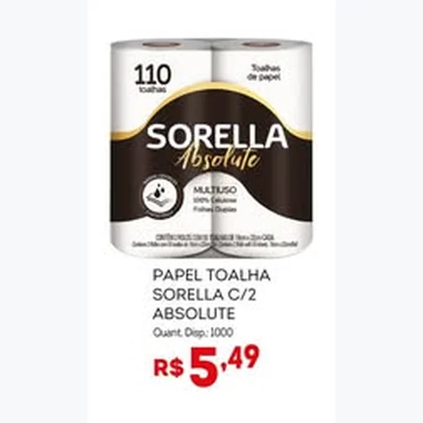 Recorte do encarte de Papel Toalha Absolute Sorella 2 un × 110 un
