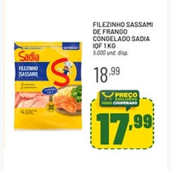Recorte do encarte de Filézinho Sassami de Frango Congelado Iqf Sadia 1 kg