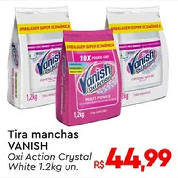 Recorte do encarte de Tira Manchas Oxi Action Crystal White VANISH 1,2 kg